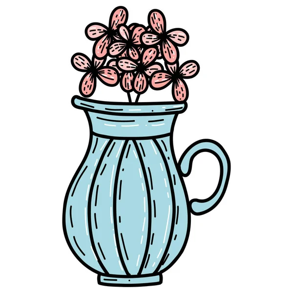 Vase avec des fleurs roses, croquis pour votre design — Image vectorielle