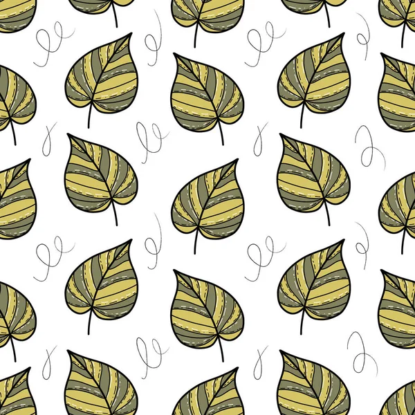 Beyaz arkaplanda yaprakları ve karalaması olan kusursuz vektör deseni