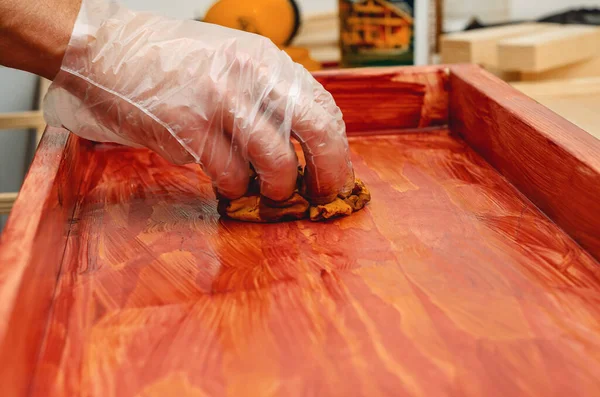 Painting Wooden Surface Sponge — Stock Photo, Image