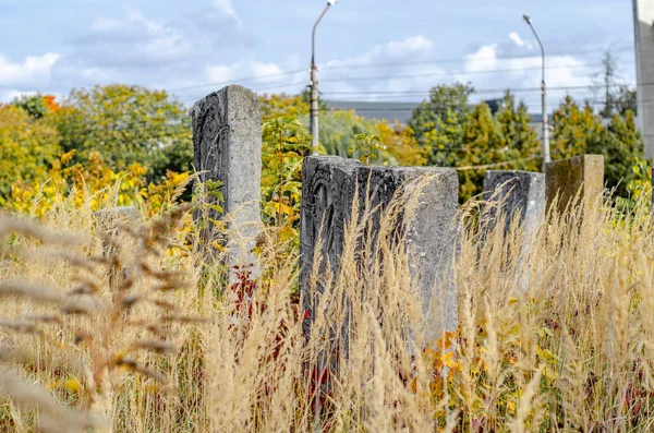 Antiguo Cementerio Judío Otoño Tumbas Hierba Seca Ternopil Ucrania —  Fotos de Stock
