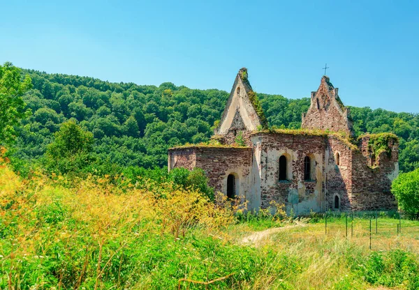 Iglesia Medieval Piedra Destruida Bosque Verde Desolación Espíritu Los Siglos — Foto de Stock