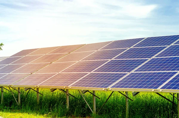 Painéis Solares Campo Energia Solar Fonte Alternativa Electricidade — Fotografia de Stock