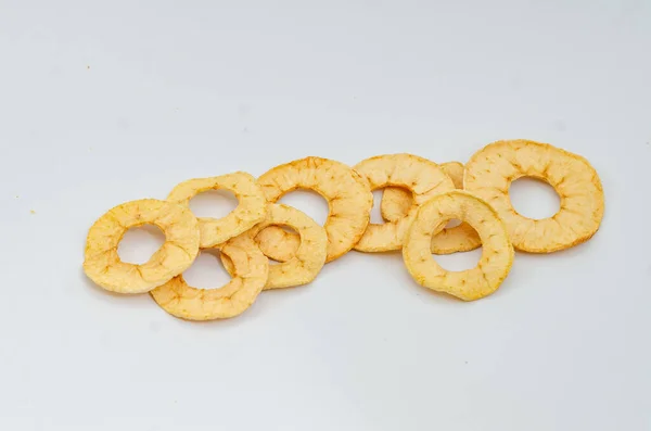 Batatas Fritas Frutos Secos Úteis Para Lanche Leve Fundo Branco — Fotografia de Stock