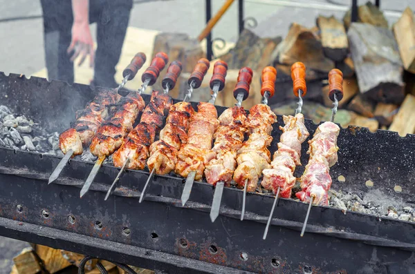 Skewers Meat Coals Cooking Kebabs Appetizing Delicious Food — Photo