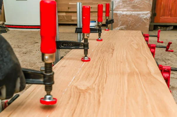Preparing Cut Wooden Board Markings Board Joinery Work —  Fotos de Stock