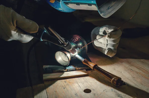 Repair Coffee Turk Welding Master Mask Gloves Welding Works — стоковое фото