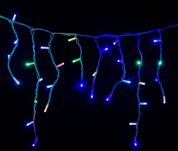 Colored Christmas Garlands Black Background — Φωτογραφία Αρχείου