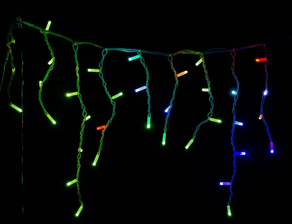 Colored Christmas Garlands Black Background — Zdjęcie stockowe