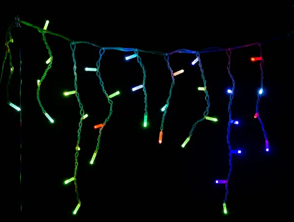 Colored Christmas Garlands Black Background — Stock Photo, Image