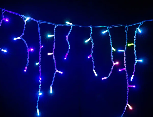 Colored Christmas Garlands Black Background — Photo