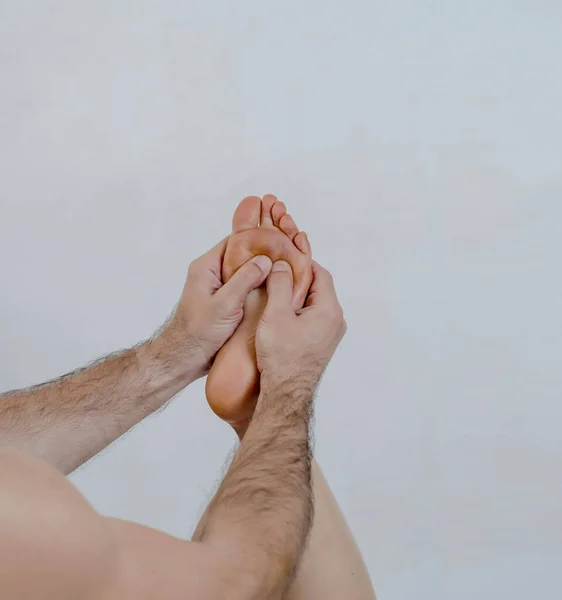 Female Bare Foot Close Photo Foot Foot Massage Male Masseur — Stock Photo, Image