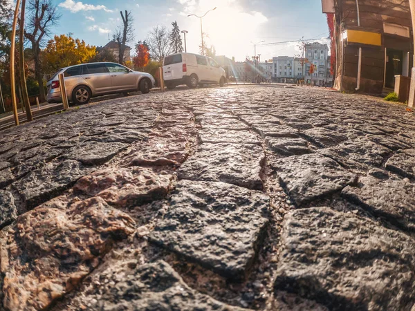 Old Granite Paving Stones Sidewalk Road City — 图库照片