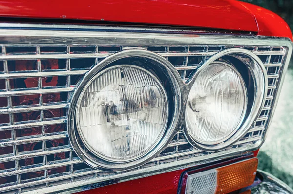 Headlights Red Car Close Front Old Red Lada Car — Stok fotoğraf