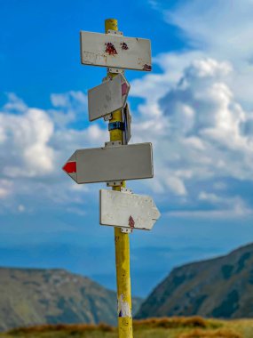 Tourist signs on mountain route