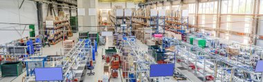 Interior of modern production workshop. Plant for manufacture of lighting devices
