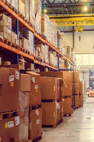 Industrial Distribution Composition Storage High Shelves Rows Shelves Boxes Factory — Stock fotografie