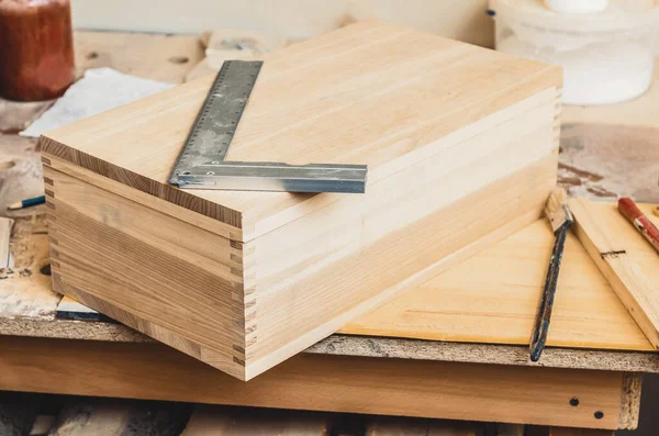 Making Wooden Box Carpentry Workshop — стоковое фото