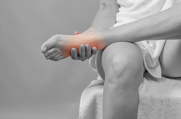 Close View Foot Female Hands Female Legs Reflexology Self Massage — Foto de Stock