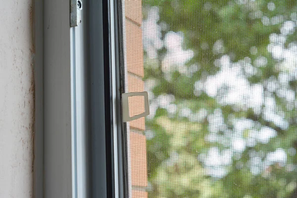 Sineklerden ve sivrisineklerden korunmak için evin camına konan sivrisinek ağı..