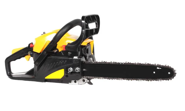 Petrol Chainsaw Isolated White Background Handy Heavy Duty Yellow Black — Stock Fotó