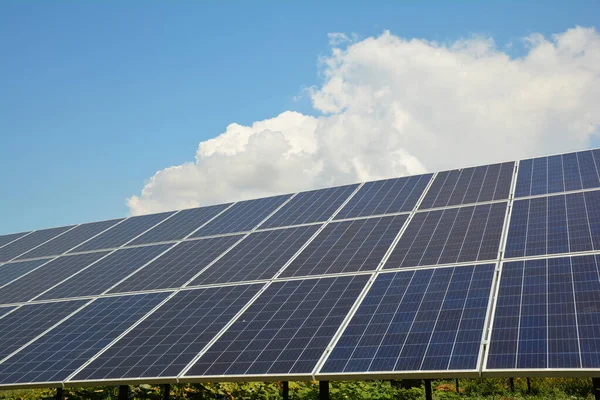 Solar Panels Blue Sky White Cloud Copy Space — Stok fotoğraf