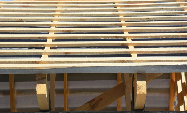 Wooden Roof Frame Copy Space Roofing Construction Close Wooden Beams — Stock Photo, Image