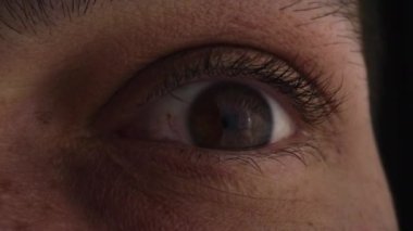 Kameraya bakan açık erkek gözünün yakın çekimi..
