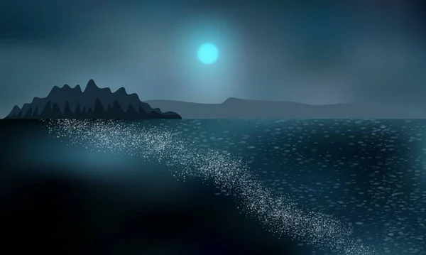 Северный Пляж Вулканическим Песком Темная Полярная Ночь Сияющая Луна Холодные — стоковый вектор