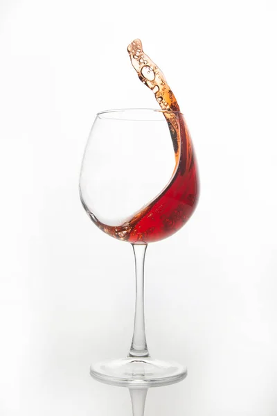 Red Wine Splashes Out Glass Light Background Alcoholism Addiction Drinks — Stock Photo, Image
