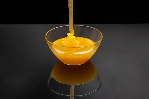 Fresh Floral Honey Flows Transparent Plate Mirror Image Organic Vitamin — Stock Photo, Image