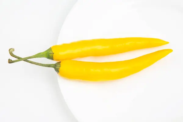 Pimentão Quente Amarelo Prato Pimenta Alimentos Com Vitaminas Vegetais — Fotografia de Stock