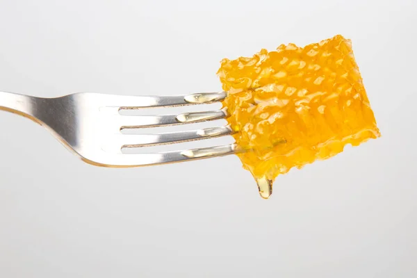 Drops Fresh Honey Drip Wax Honey Table Fork Vitamin Nutrition — Stock Photo, Image