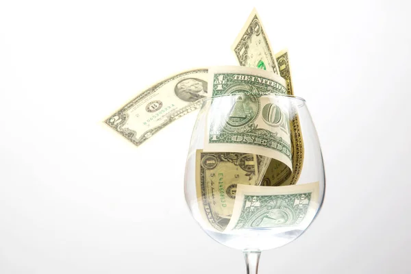 Dollar Banknotes Money Lies Empty Wine Glass Business Wine Industry — Stock Photo, Image