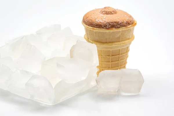 Chocolate Ice Cream Waffle Cone Glass Pieces Ice Dessert Food — Stock Photo, Image