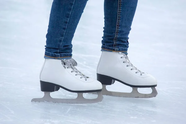 Ice Skating Ice Rink Legs Skates Winter Active Sport Leisure — Stock Photo, Image