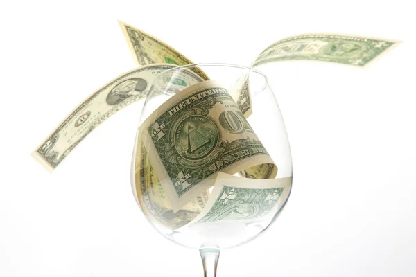 Dollar Banknotes Money Lies Empty Wine Glass Business Wine Industry — Stock Photo, Image