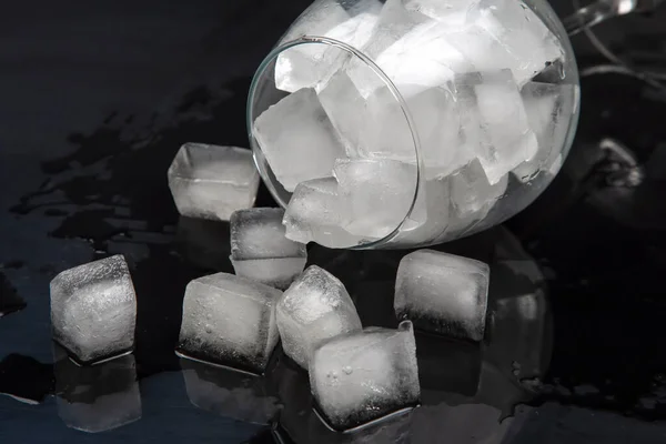 Frozen Ice Cubes Empty Wine Glass Dark Background — Stock Photo, Image