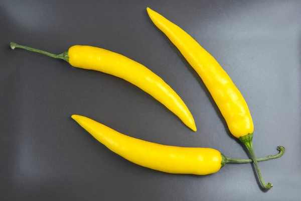 Peperoncino Caldo Giallo Sfondo Grigio Pepe Alimenti Base Vitamine Vegetali — Foto Stock