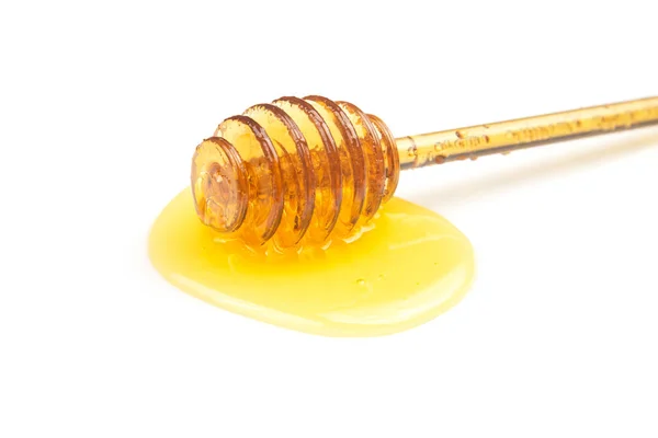 Löffel Mit Frischem Honig Auf Weißem Hintergrund Verschüttet Bio Vitamin — Stockfoto