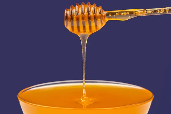 Miel Fresca Gotea Una Cuchara Plato Vitamina Orgánica Alimentos Saludables — Foto de Stock