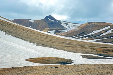 Landmannalaugar 'ın volkanik manzarasının renkli dağları. İzlanda