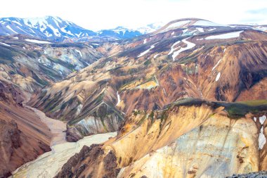 colored mountains of the volcanic landscape of Landmannalaugar. Iceland. tourism and nature