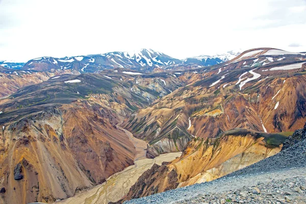 Landmannalaugar 'ın volkanik manzarasının renkli dağları. İzlanda. Turizm ve doğa