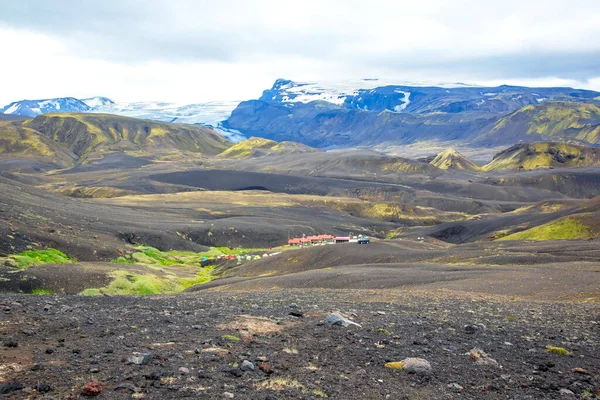 Camping Emstrur Backdrop Beautiful Landscape Glaciers Colorful Mountains Iceland Tourism — Fotografia de Stock