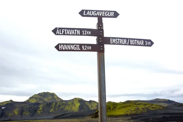 Camping Signs Landmannalaugar Laugavegur Hiking Trail Iceland Tourism Hiking — стоковое фото