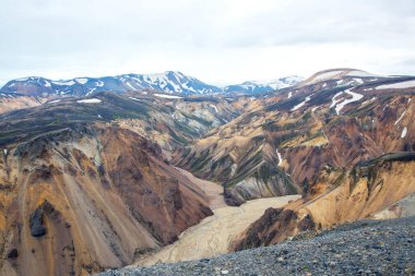 colored mountains of the volcanic landscape of Landmannalaugar. Iceland. tourism and nature