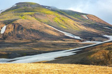 Landmannalaugar 'ın volkanik manzarasının renkli dağları. İzlanda