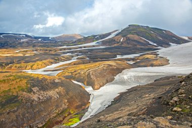 Landmannalaugar 'ın volkanik manzarasının renkli dağları. İzlanda