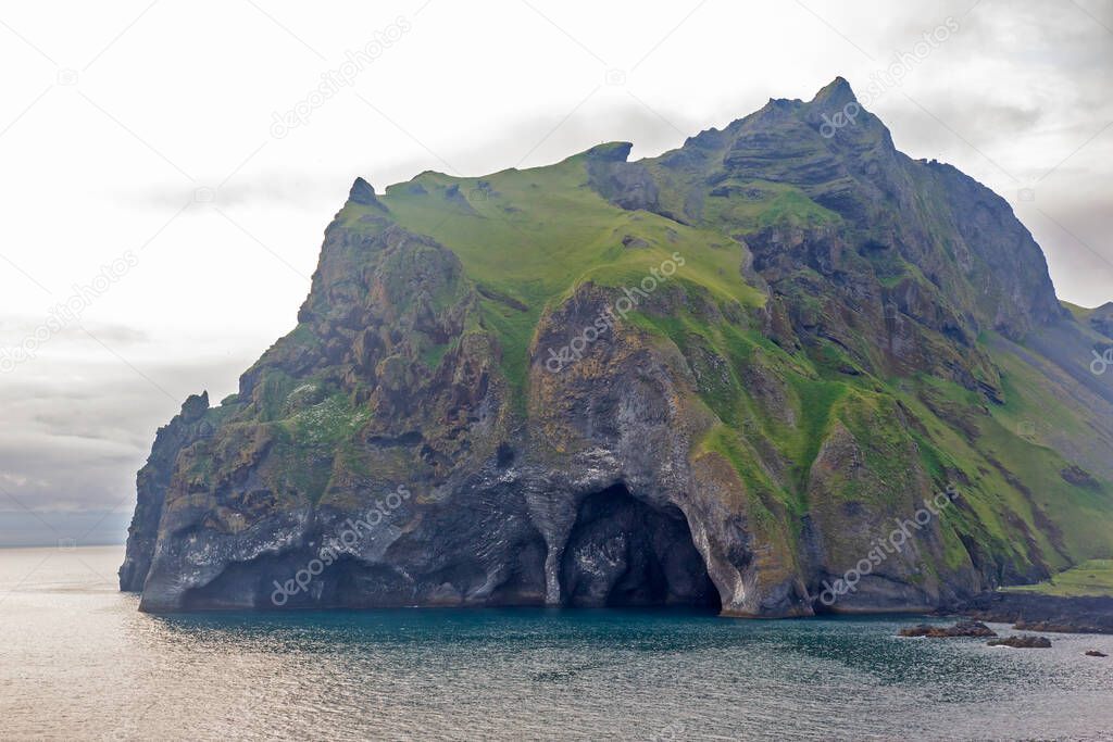 Elephant rock in Iceland. Heimaey Island of the Vestmannaeyjar Archipelago. Travel and tourism