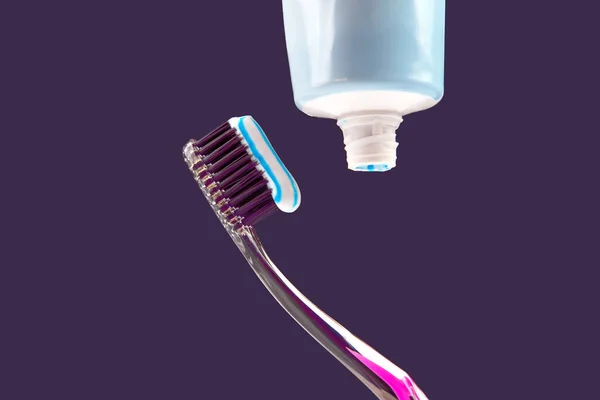 Toothbrush Toothpaste Cleaning Teeth Dark Background Health Care — Stock Photo, Image